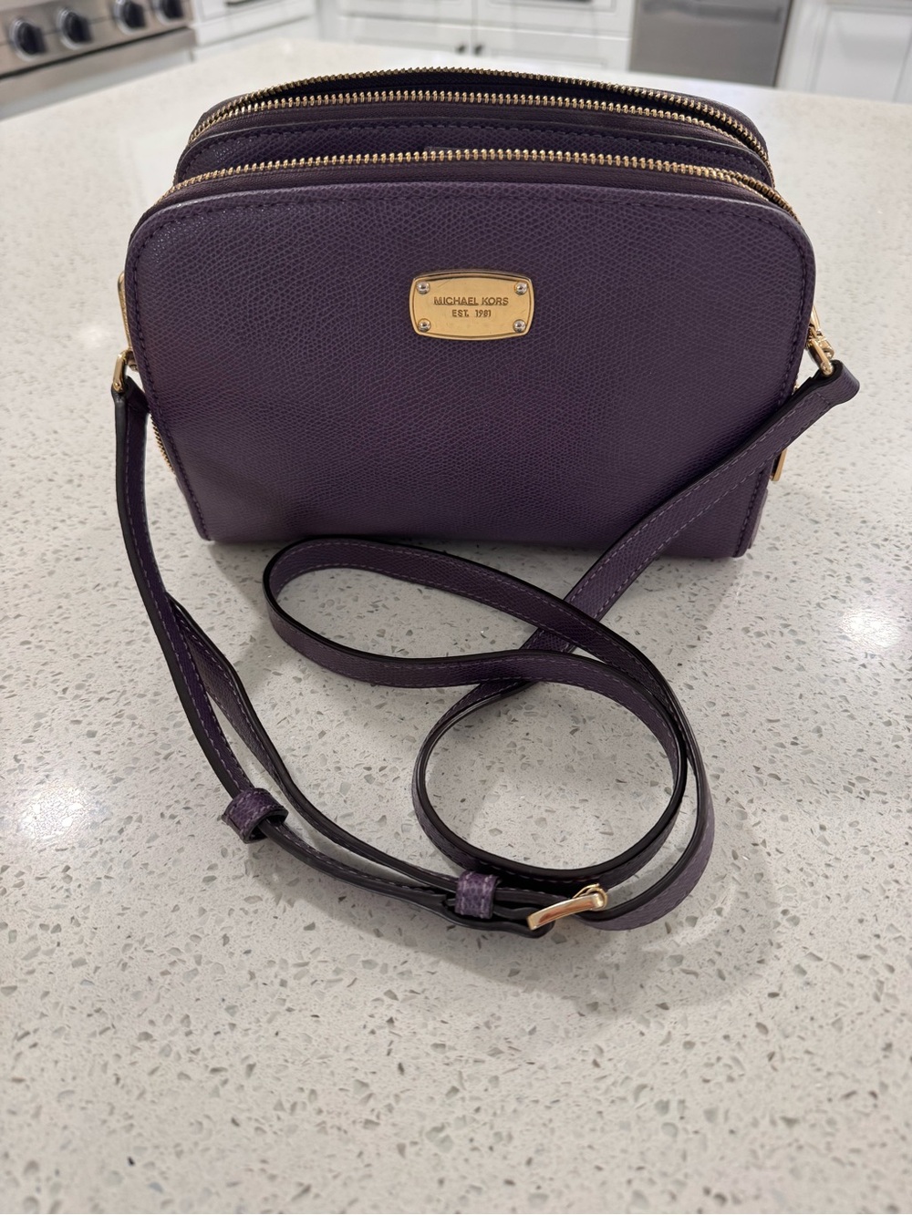Michael Kors Leather Double-Zip Crossbody with Gold Hardware